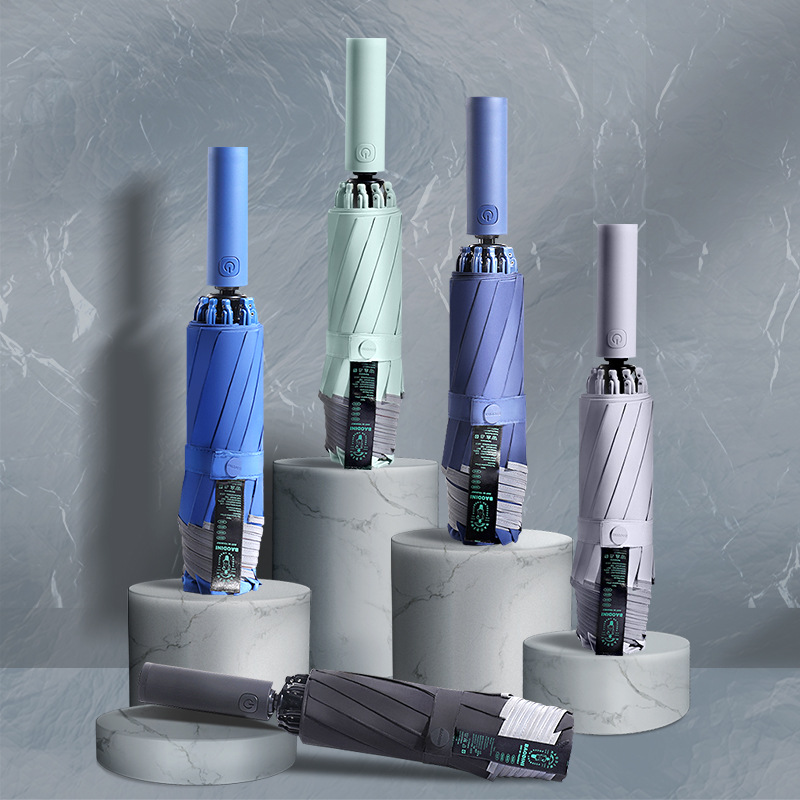 10骨全自动安全反光LED带灯照明反向开收车载商务雨伞