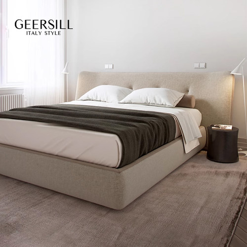 PAULJOHN床意式极简双人大床大平层别墅主卧室北欧布艺床轻奢婚床
