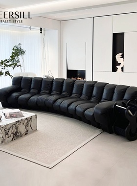 意式极简DS600弧S蛇形真皮沙发林四月同款黑色客厅中古模块大平层