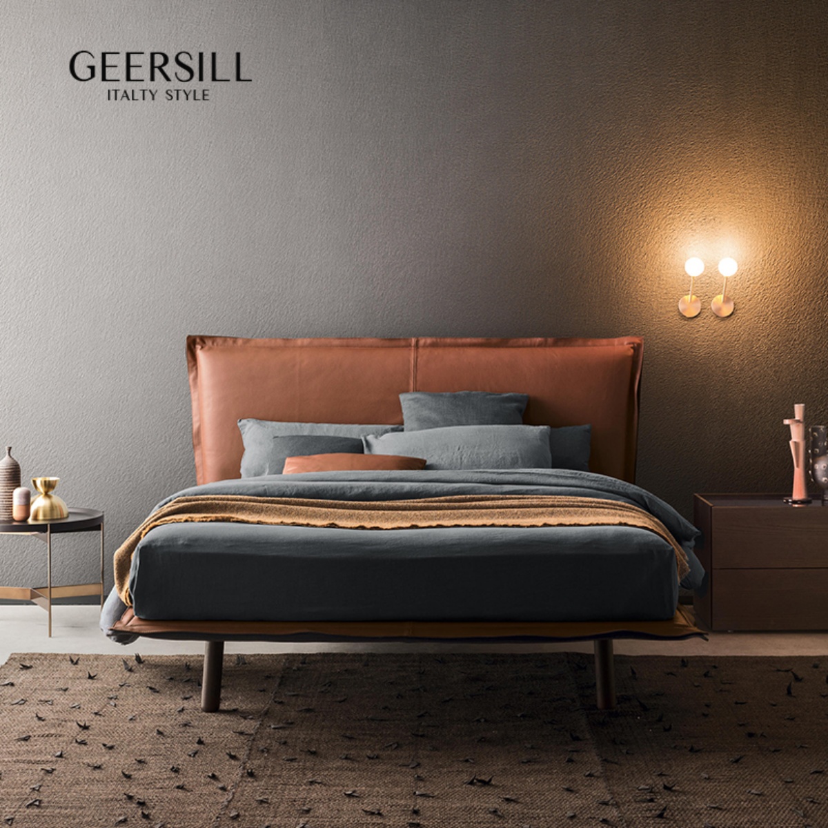 【极简高脚床】很有设计感的一款真皮床