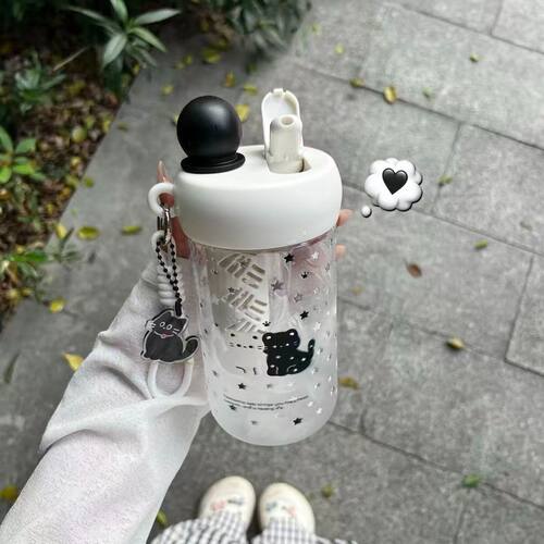 可爱黑白猫双饮防漏吸管杯