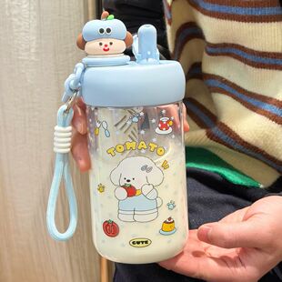 ins风女生高颜值水杯小众耐高温吸管杯学生上课大容量卡通塑料杯