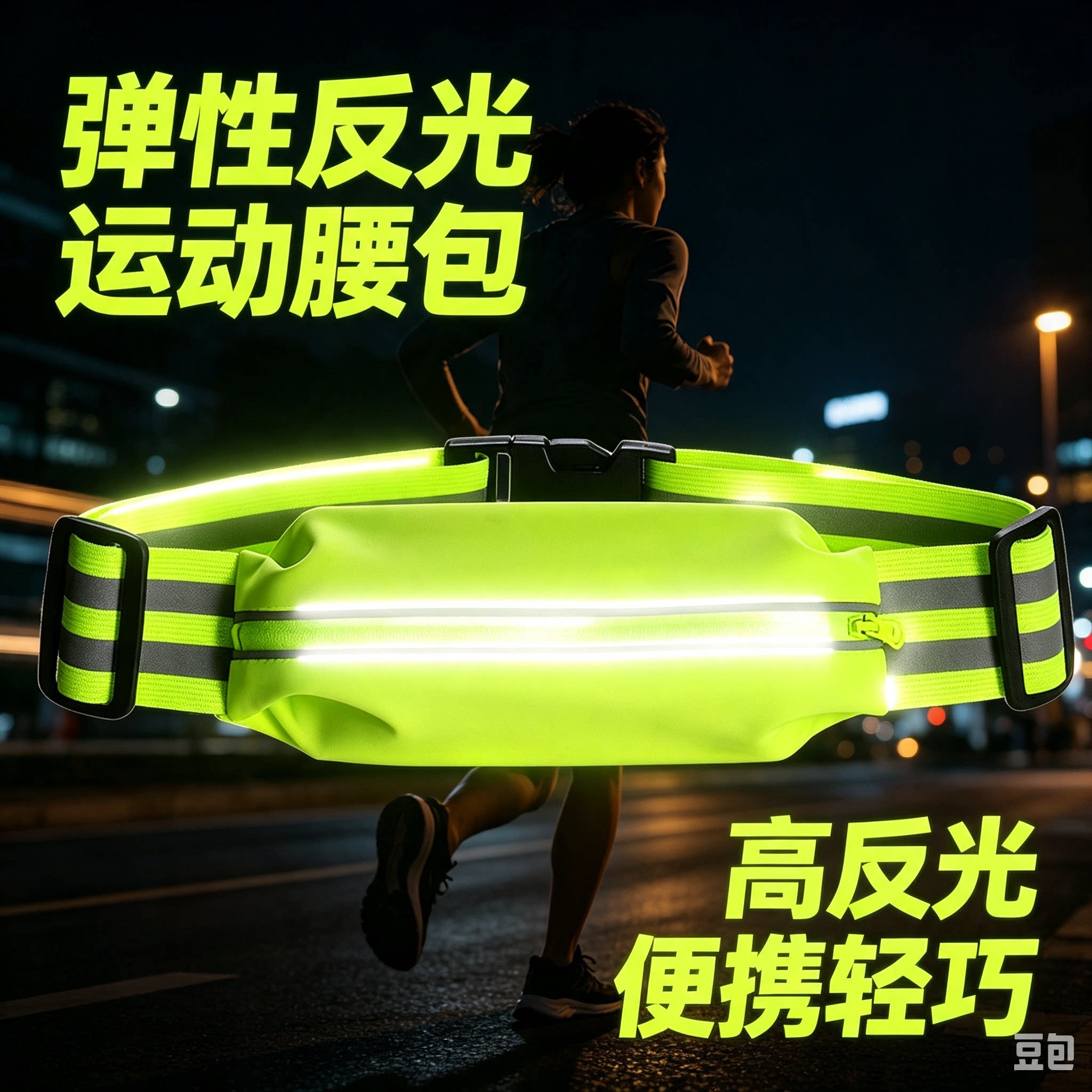 高反光运动腰包荧光绿橘色跑步户外防水高弹力隐形腰带反光腰包
