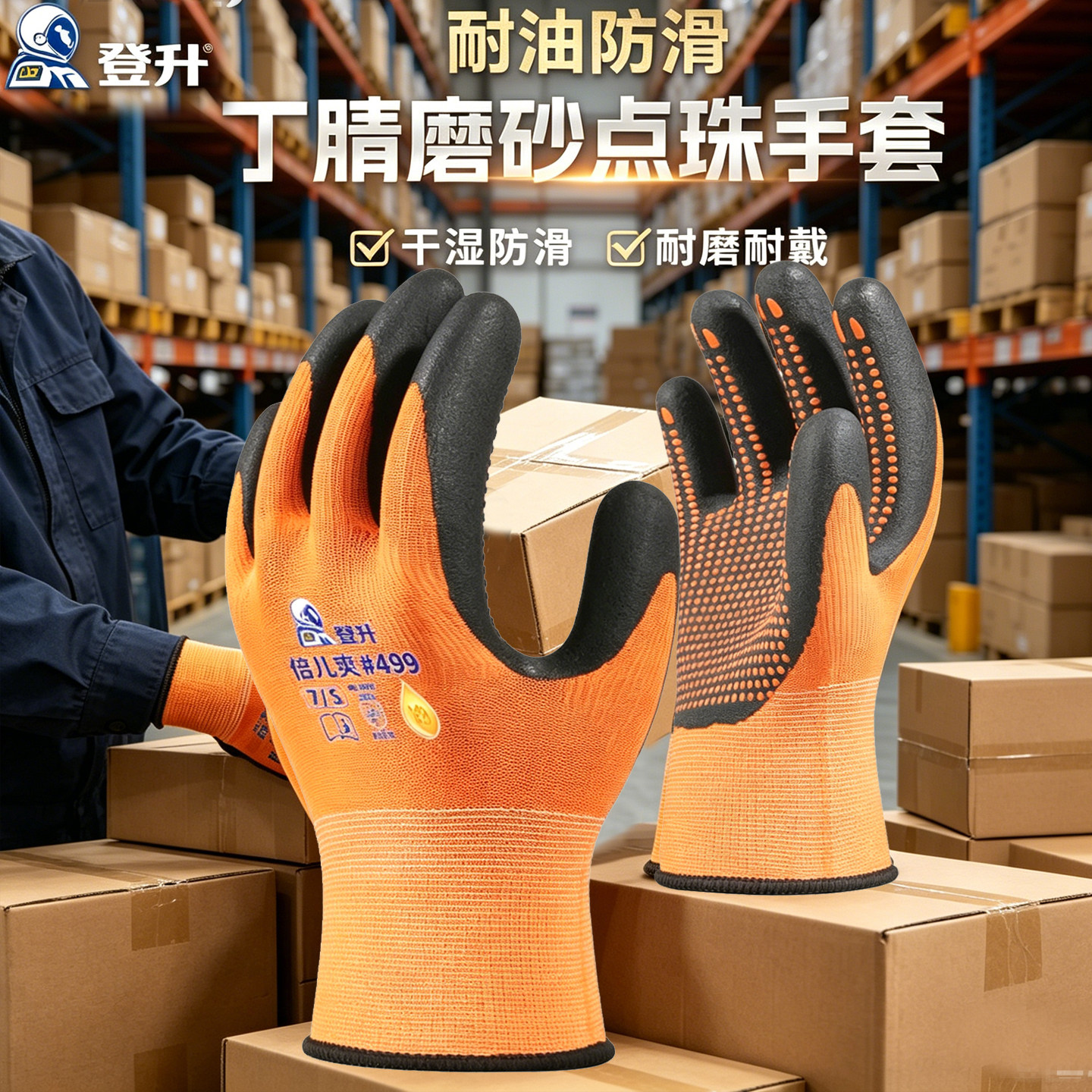 登升499丁腈加厚防滑耐油手套