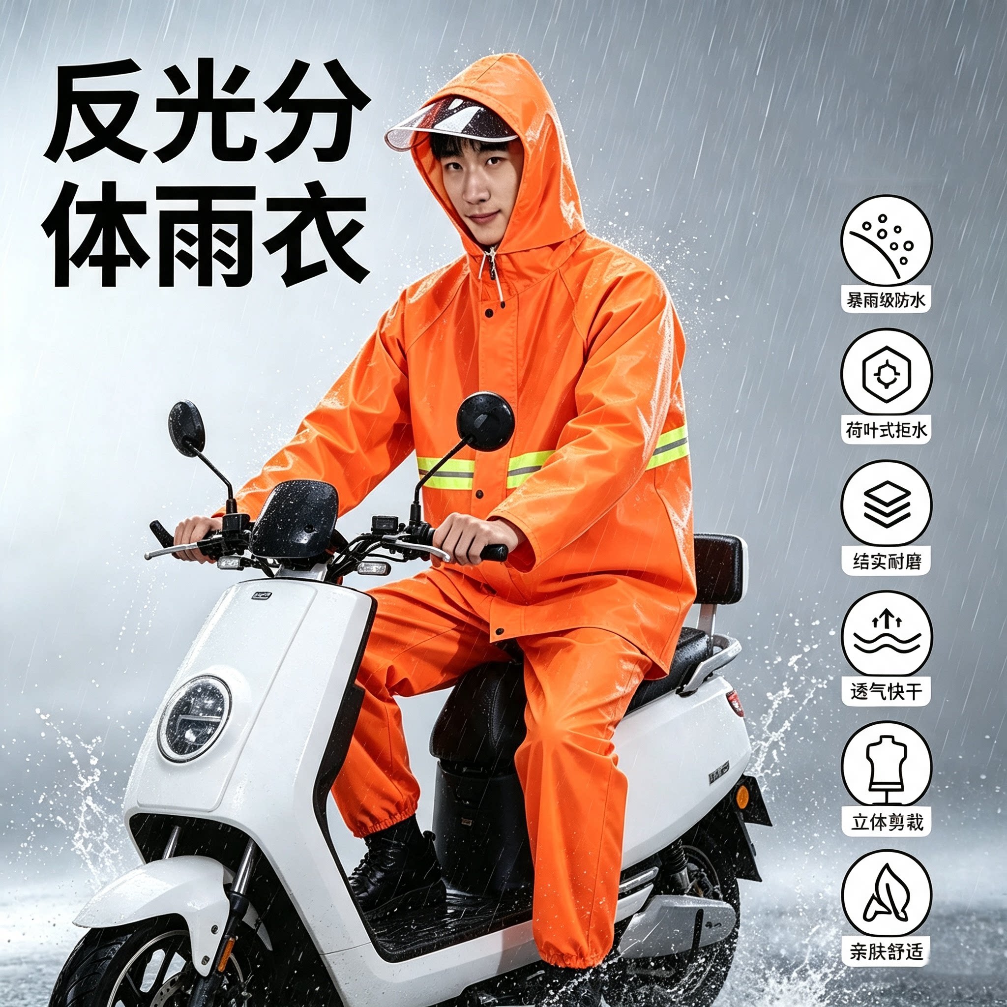 雨衣套装反光条工作服套装男双层防水户外作业安全服分体式雨衣