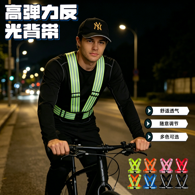 高弹透气超亮反光骑行夜跑背心