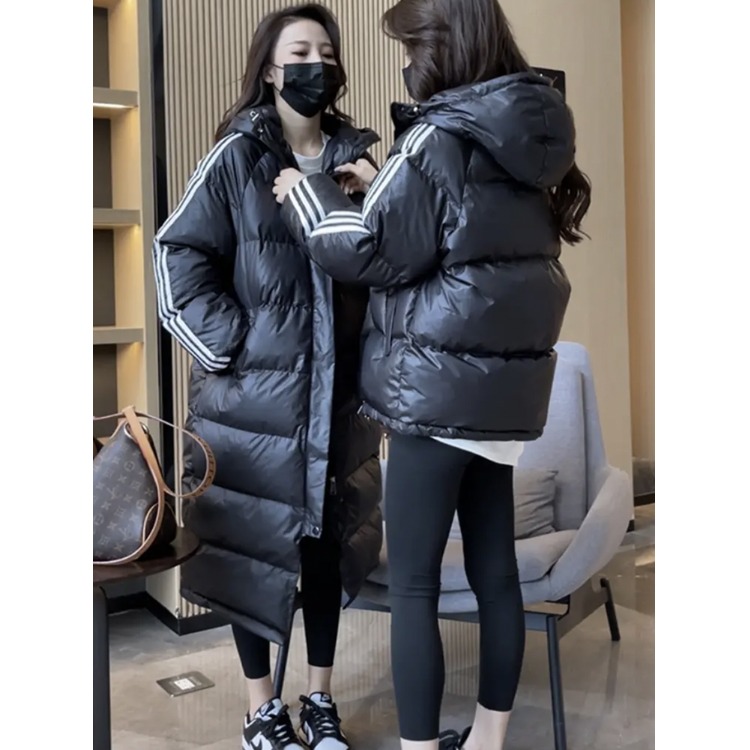 运动宽松韩版羽绒服女 短款中长款三条杠羽绒服外套