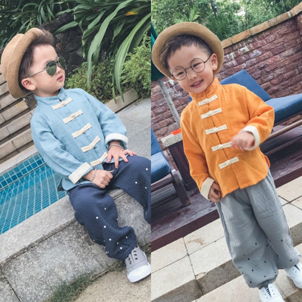 汉服17春秋男女童宝宝复古五粒扣纯棉纱布开衫中国风上衣衬衫外套|ruв категории Детская одежда, рубашка - от Buy2taobao.com для оказания профессиональной услуги покупки агента Taobao