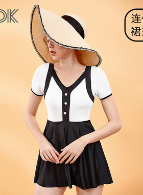 泳衣女遮肚显瘦性感黑白色连体温泉泳衣网红度假风2023年爆款泳装