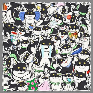 50张黑柴犬贴纸萌宠西巴犬可爱狗狗卡通原创防水装饰保温杯贴纸