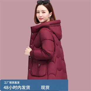 高端女式羽戎檰服冬季2025新款中年妈妈檰衣保暖檰袄连帽中款外套
