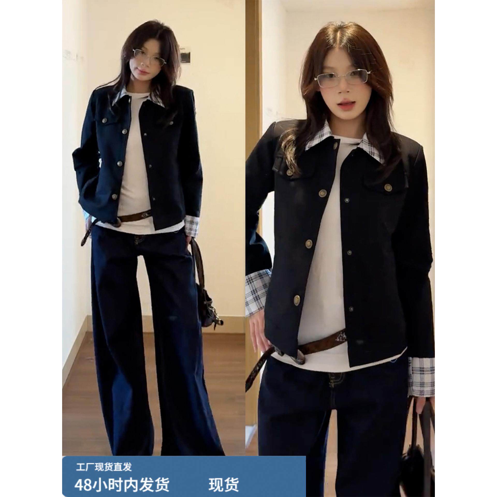 美式覆古格纹拼接休闲夹克外套女2025新款早秋巨好看宽松气质上衣,运动/瑜伽/健身/球迷用品,广场舞套装,淘宝优惠券,粉丝福利购,淘宝优惠卷