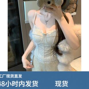 纯欲辣妹蕾丝拼接吊带背心女内搭设计感秋冬收腰修身显瘦无袖上衣