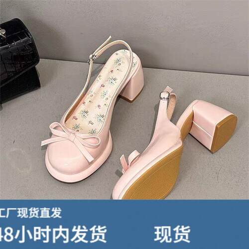 蝴蝶结玛丽珍包头凉鞋女2026夏季新款外穿仙女裙子时尚粗跟高跟鞋