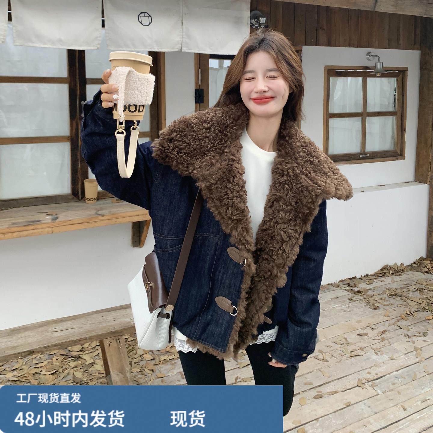 港风复古羊羔毛翻领牛仔羽绒服女短款2025冬季甜酷炸街夹克外套潮,模玩/动漫/周边/娃圈三坑/桌游,Cosplay女装/cos女装,淘宝优惠券,粉丝福利购,淘宝优惠卷