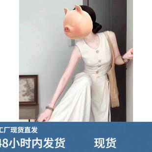 夏装搭配一整套盐系轻熟风无袖马甲上衣高腰阔腿裤又a又飒两件套