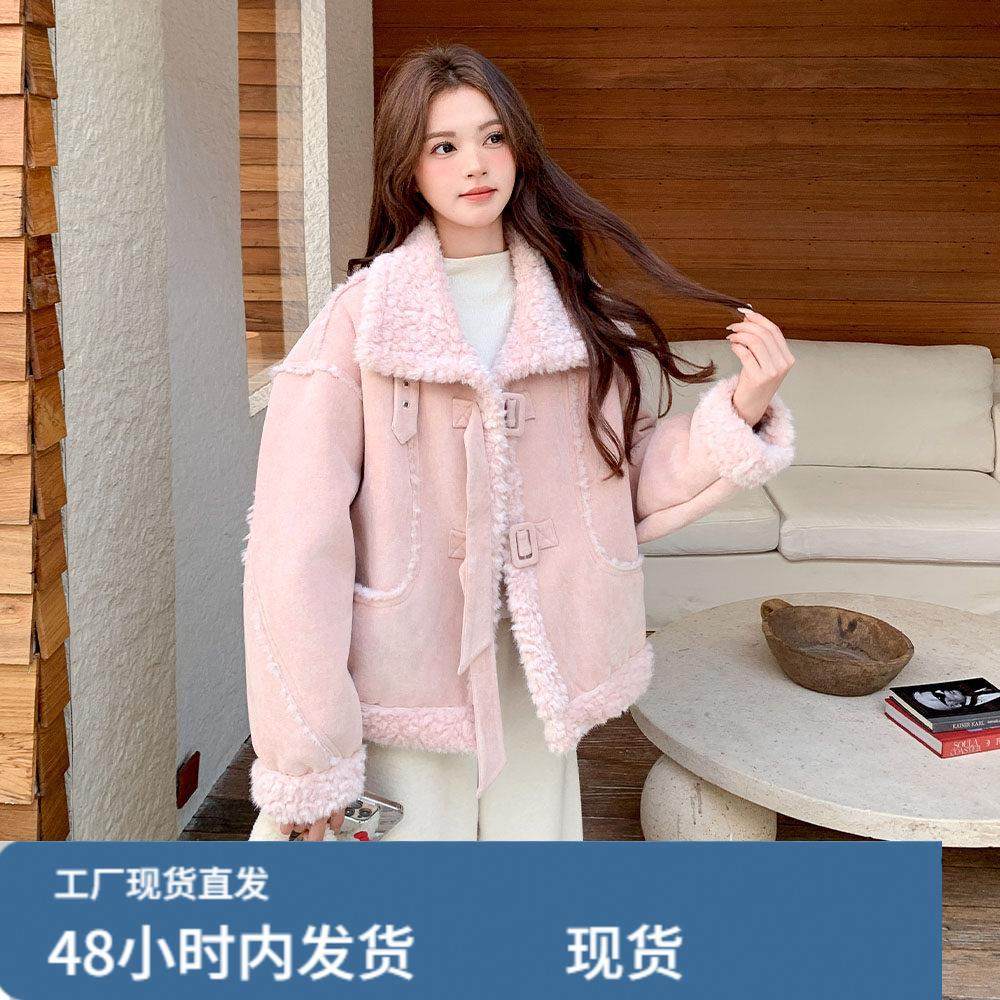粉色皮毛一体羊羔毛厚外套女秋冬超火好看高级感漂亮加绒短款棉服,运动/瑜伽/健身/球迷用品,广场舞套装,淘宝优惠券,粉丝福利购,淘宝优惠卷