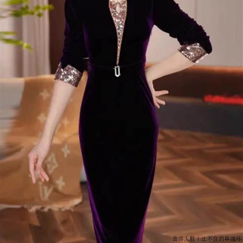 金喜金丝绒连衣裙女秋装2025COSPLAY配件/