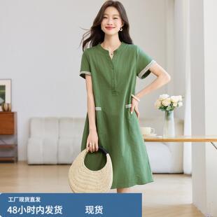 棉麻连衣裙2025新款今年流行爆款夏天巨好看休闲宽松薄款亚麻裙子