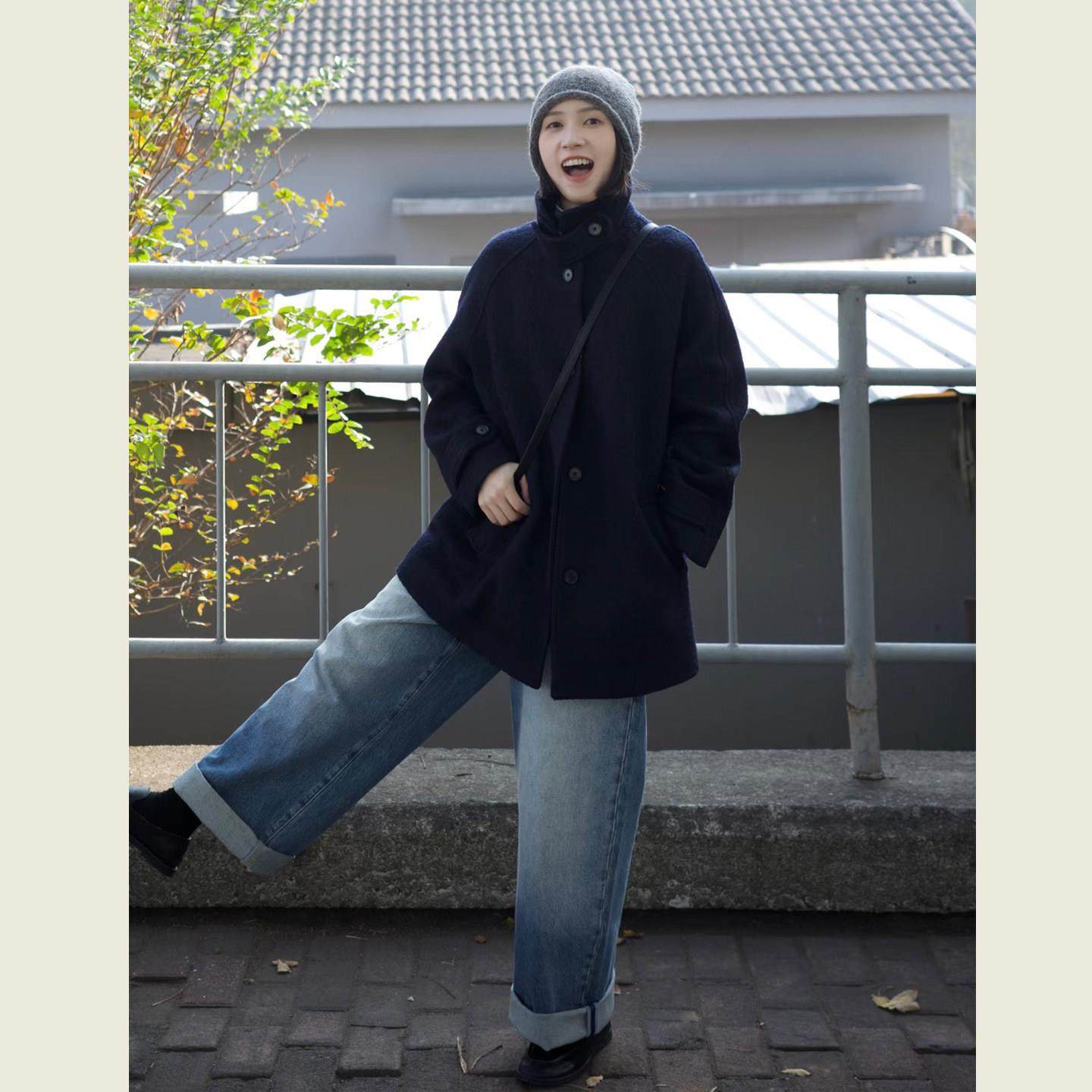 韩系赫本风藏青色呢子大衣女中秋冬季高级感宽松显瘦长款毛呢外套,运动/瑜伽/健身/球迷用品,广场舞套装,淘宝优惠券,粉丝福利购,淘宝优惠卷