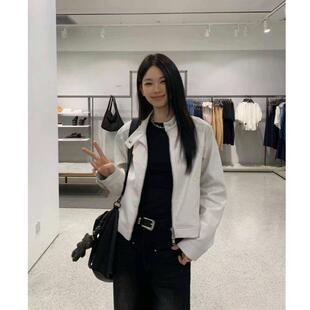 皮衣外套女短款2025春季新款港风白色pu小个子爆款复古机车皮夹克