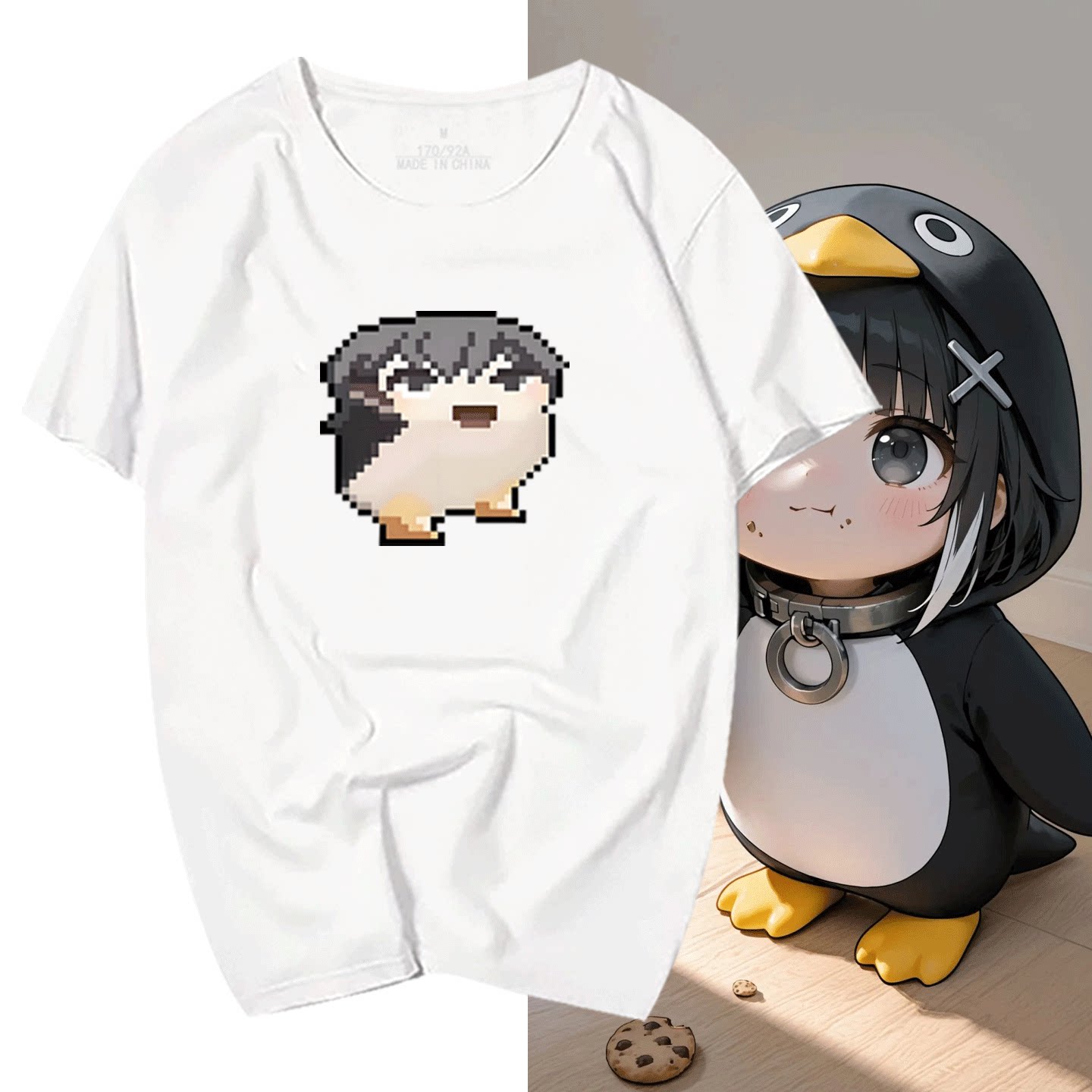 盾狗meme猫像素短袖T恤衫夏季卡通表情包男女情侣卡通可定制周边
