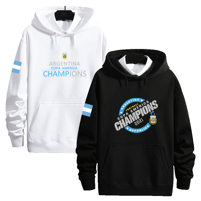 阿根廷美洲杯夺冠足球球迷衣服梅西纪念男士宽松大码秋冬连帽卫衣