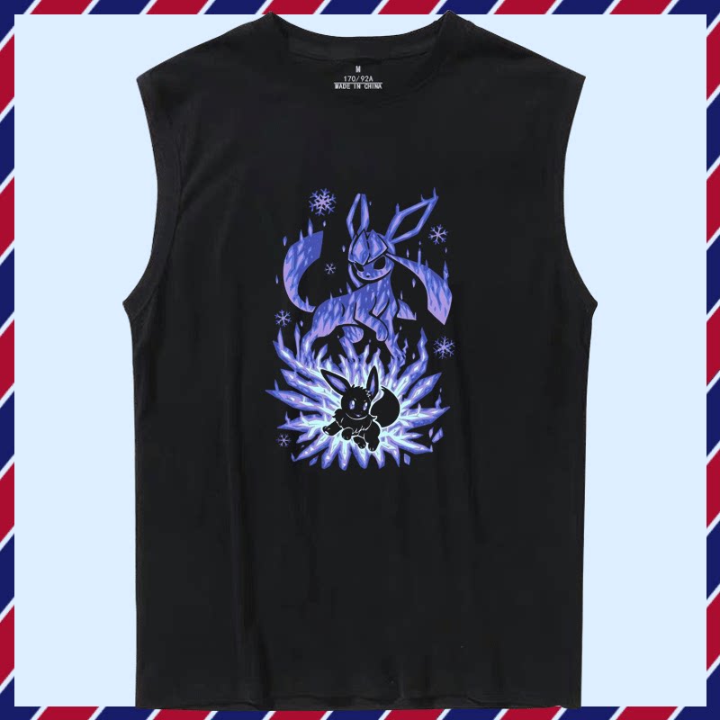 神奇宝贝月亮伊布太阳精灵宝可梦联名男女情侣春夏定制无袖T背心