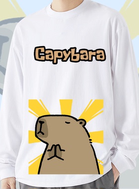 水豚卡皮吧啦capybara上班族表情包周边男女休闲定制打底长袖T恤