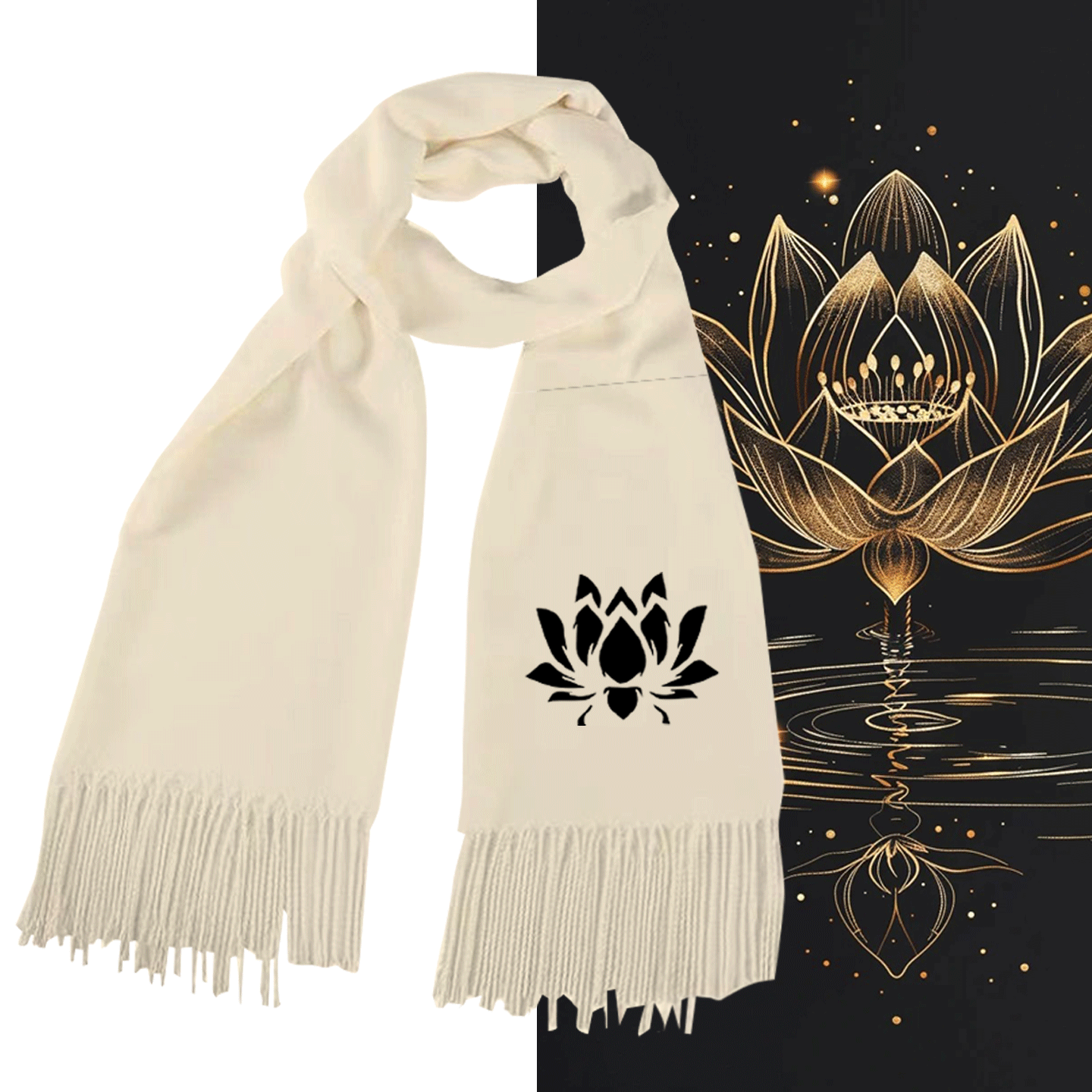 国潮中国传统纹样个性国风莲花纹青少年秋冬定制男女时尚保暖围巾