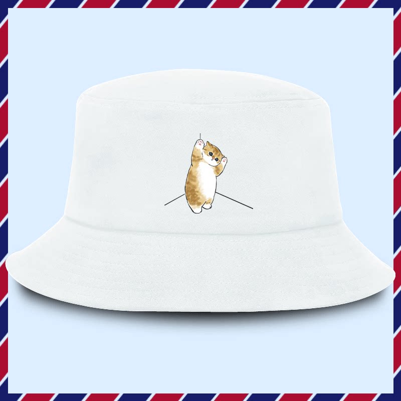 狸花猫可爱猫咪素描动物休闲款男女夏季情侣学生定制盆帽子渔夫帽