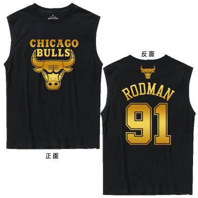 罗德曼91号坎肩烫金烫银无袖T恤