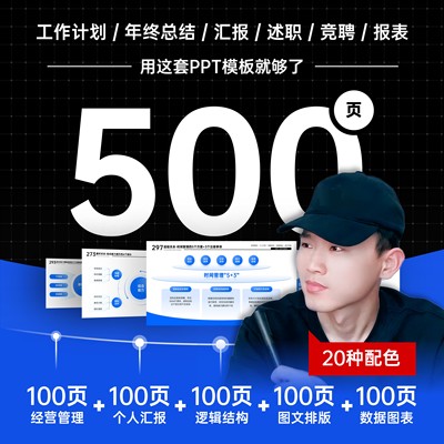 500页定制级高端PPT模板/工作汇报/年终总结/数据图表/图文排版