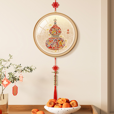 葫芦五帝钱圆形装饰画新居入户玄关柜挂件客厅九鱼聚财好寓意挂饰