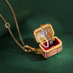 瑞士【设计师】Francesca 珐琅彩可打开首饰盒项链镶钻翡翠珍珠