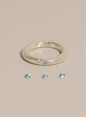 瑞士 Francesca法式轻奢拉丝海蓝宝戒指女风尾戒小众高级感食指戒