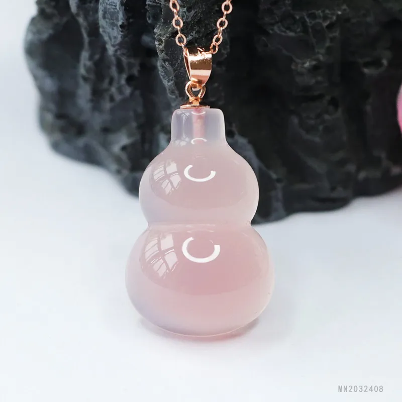 眷钰 S925银镶天然粉玉髓葫芦玛瑙吊坠珠宝水晶平安顺遂如意