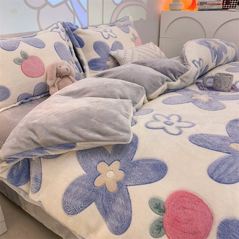 冬季加绒珊瑚绒被套单件加厚双面绒冬天法兰绒牛奶绒被罩单人
