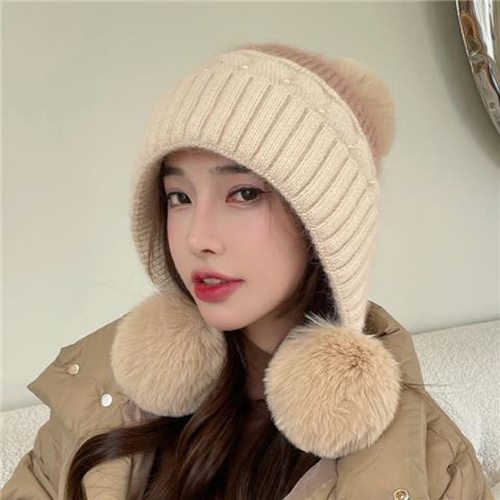 冬款毛线帽子女帽加绒加厚防寒甜美可爱保暖冷帽韩版时尚护耳针织