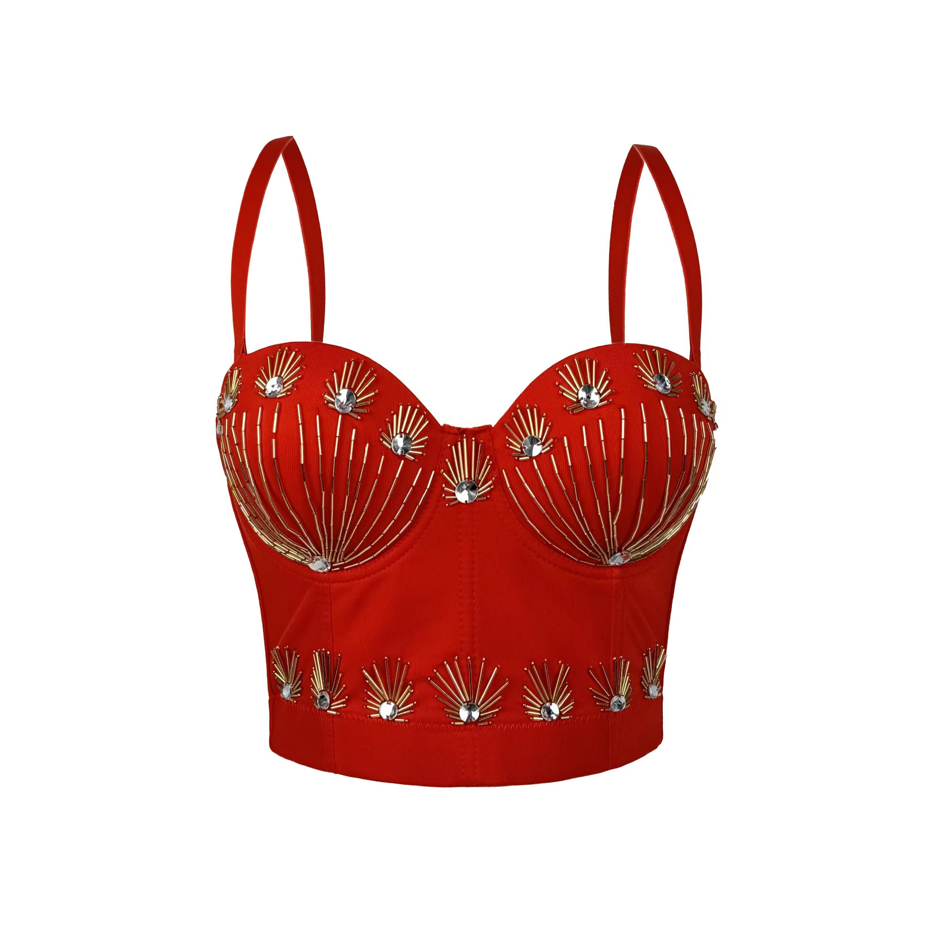 手工水钻钉珠鱼骨胸衣显瘦修身带胸垫吊带背心纯欲穿搭鱼骨上衣女