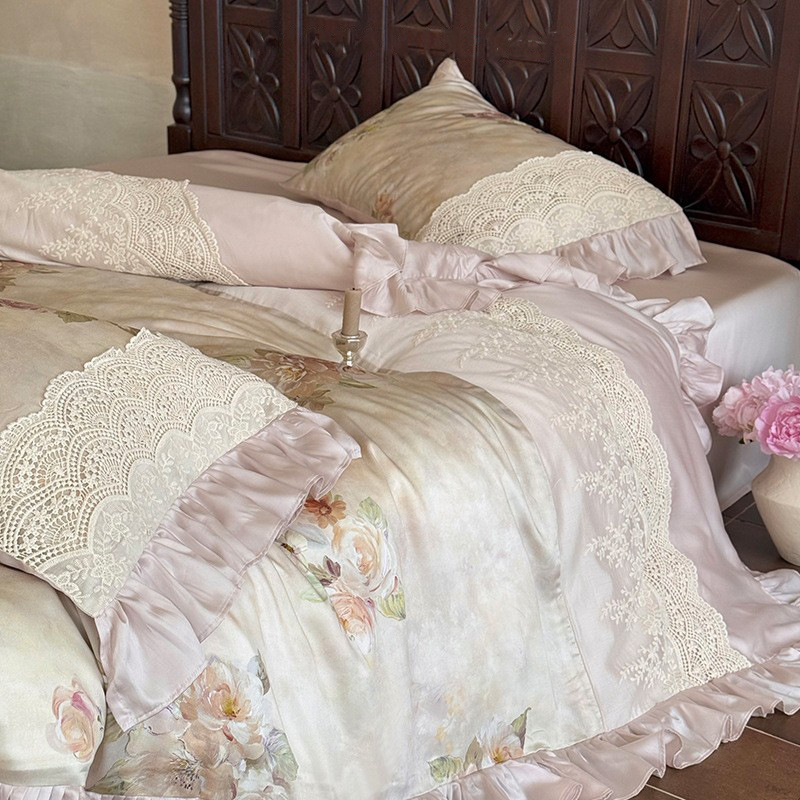 法式复古风100支磨毛四件套秋冬浪漫花卉加厚纯棉被套1.8床品
