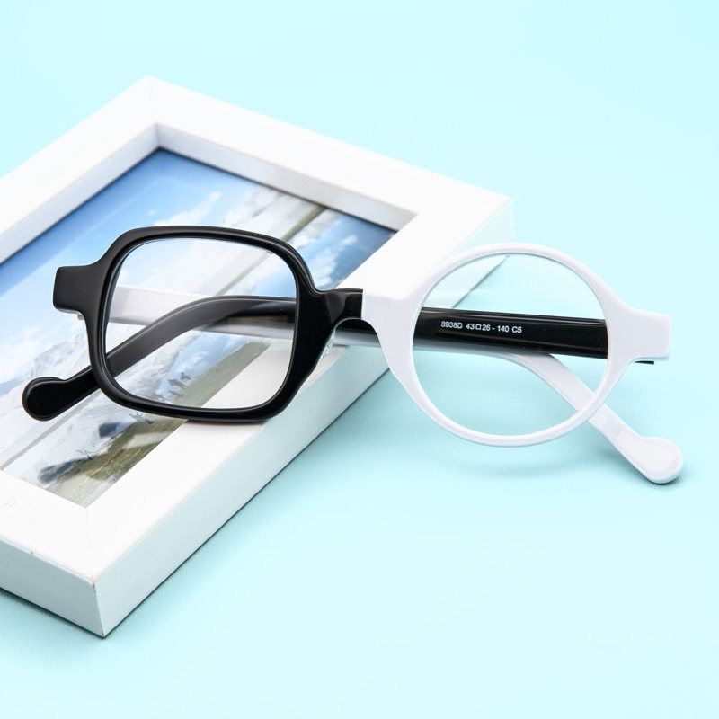 带鼻托熊猫配色黑白框限量版一方一圆左右不对称眼镜框架装饰小框