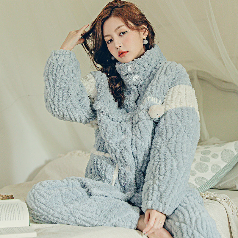 孕妇睡衣冬季夹棉三层加厚加绒保暖月子服产后产妇喂奶哺乳套装