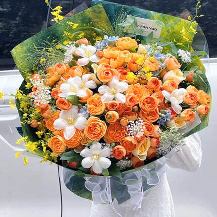 七夕玫瑰郁金香混搭花束生日礼订花店济南鲜花店同城速递配送女友