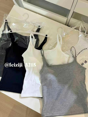 妃子纪 U背字母吊带背心女带胸垫内搭外穿修身美背打底上衣潮3215