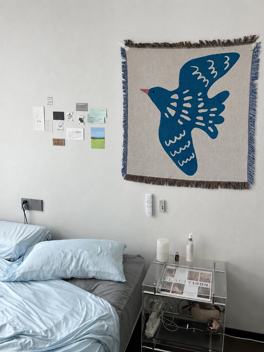 小蓝鸽北欧ins风挂毯卧室背景墙布艺治愈系挂毯ins韩系松弛感卧室