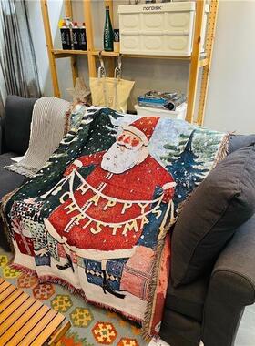 圣诞节狂欢圣诞老人喜庆红色场景布置氛围挂毯沙发毯床头毯多用毯