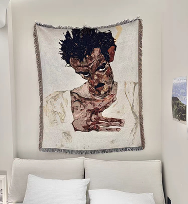 奥地利画家Egon Schiele， 埃贡席勒挂毯毛毯沙发毯棉线纺织个性