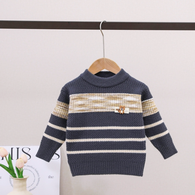 男童毛衣2025新款儿童冬装拼色针织衫男孩秋冬加绒毛线打底衫洋气