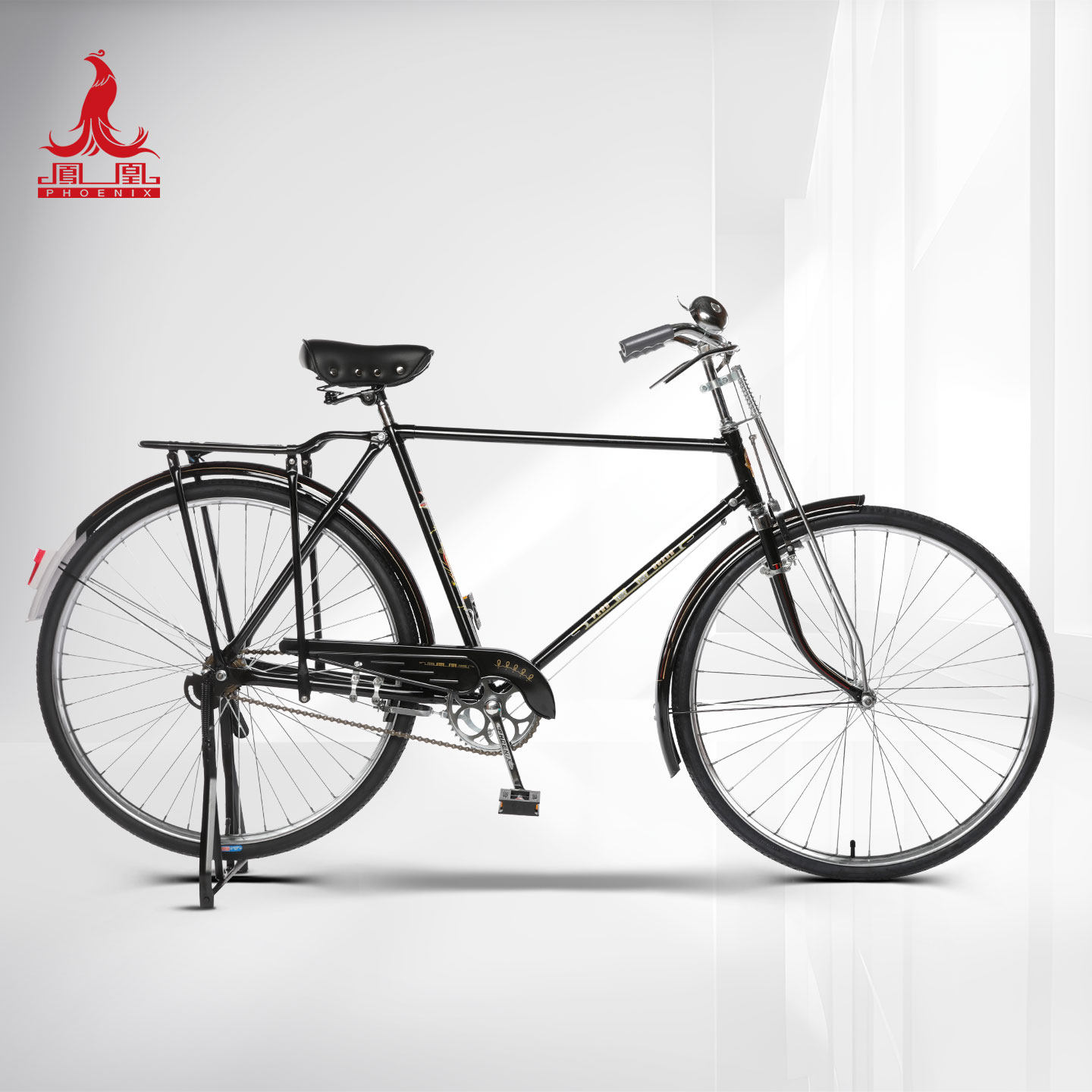 凤凰正品老式自行车28寸男式通勤代步复古二八大杠杆闸双脚撑单车